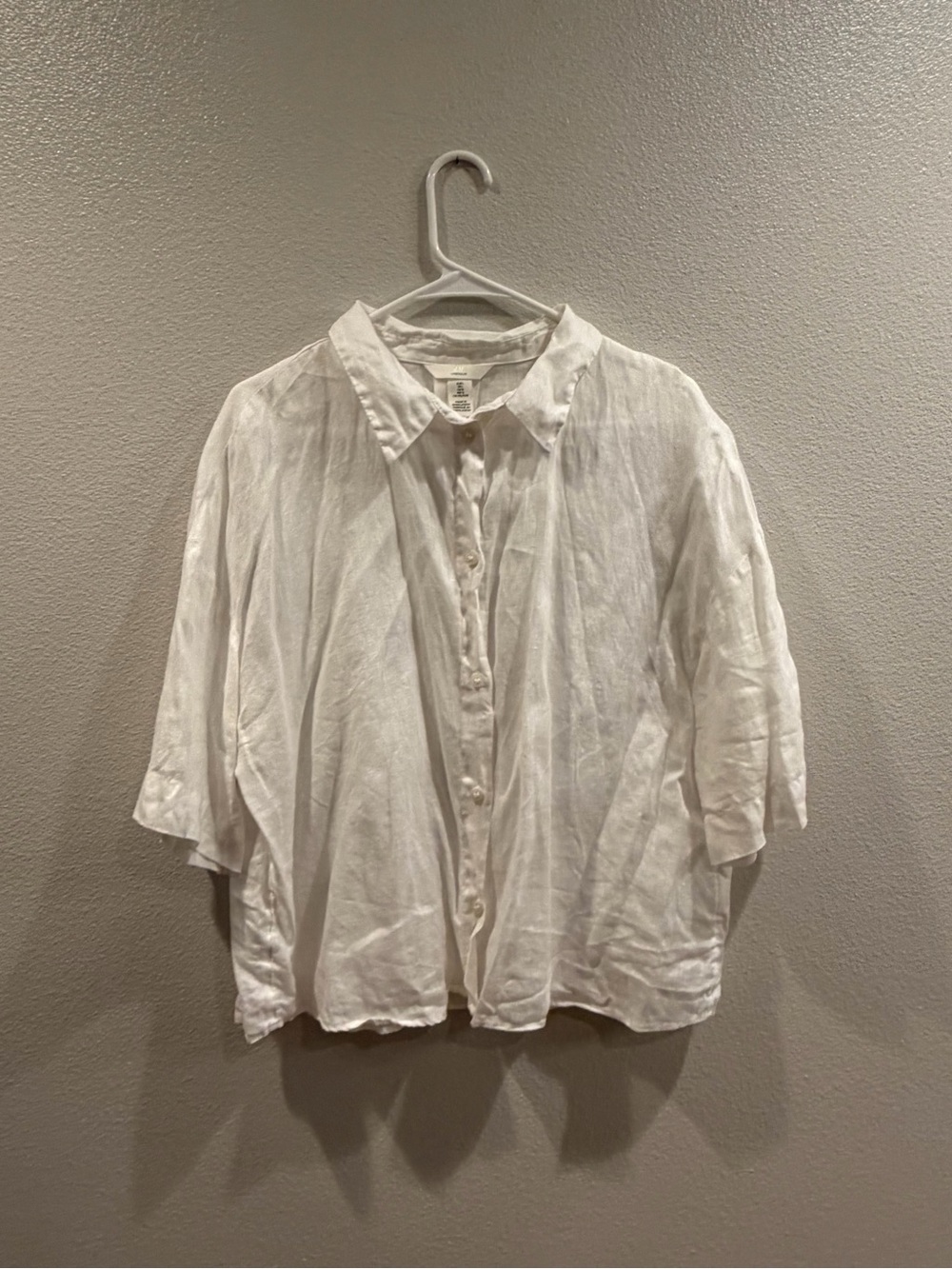 100% Linen H&M White Button-Down Linen Blend Shirt